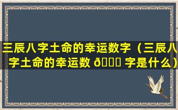 三辰八字土命的幸运数字（三辰八字土命的幸运数 🐅 字是什么）